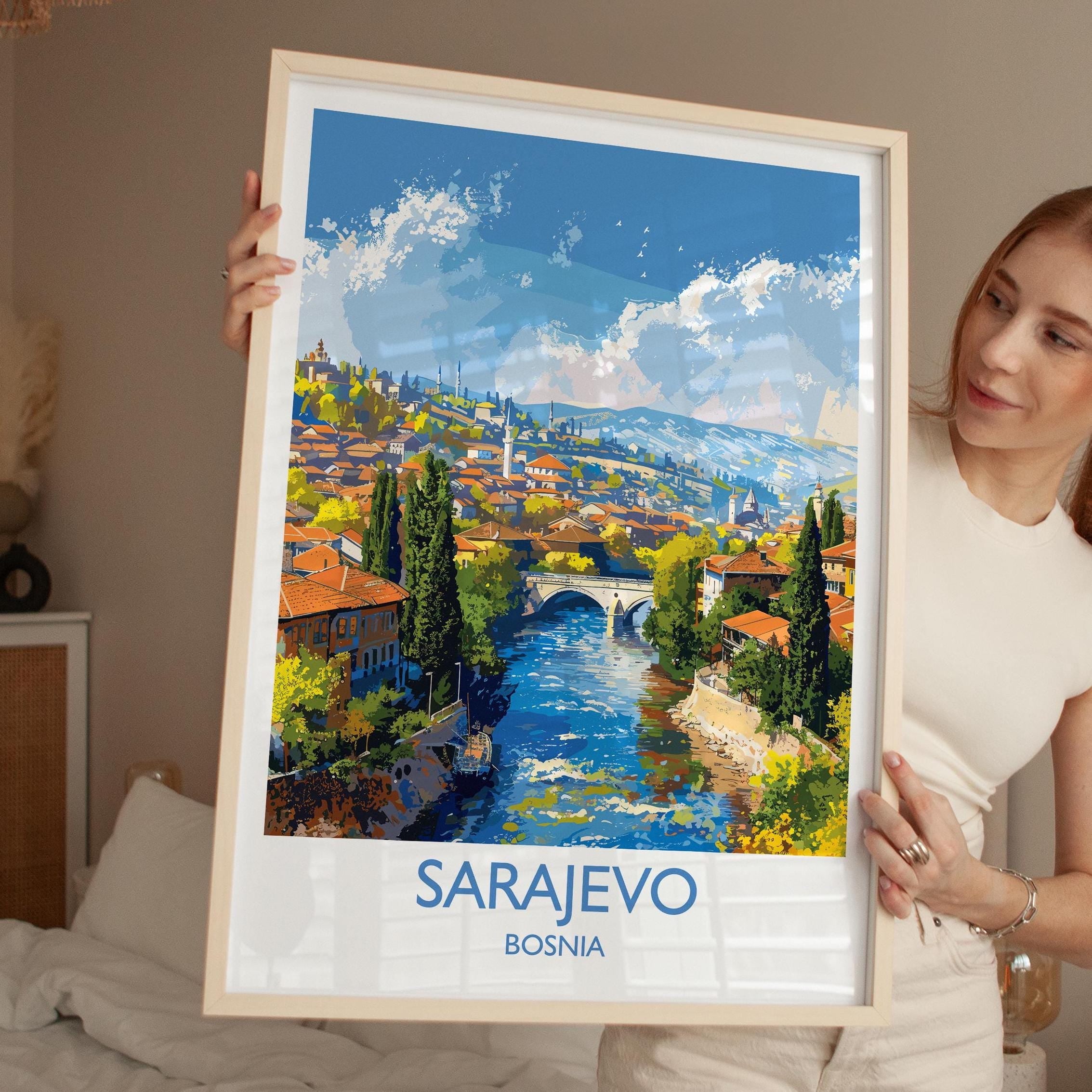 Sarajevo Travel Poster Wall Art, Travel Print of Sarajevo, Bosnia, Sarajevo Wall Art Gift, Bosnia Herzegovina City Print NQ Media Designs