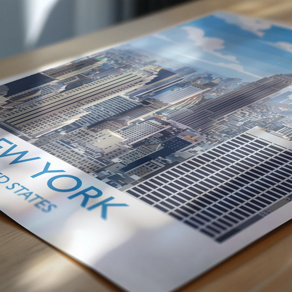 New York City Art Print, Manhattan Skyline View, Empire State, Travel Poster