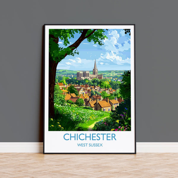 Chichester Travel Poster Wall Art, West Sussex Travel Print, English Countryside Art Gift, Wall Art Print