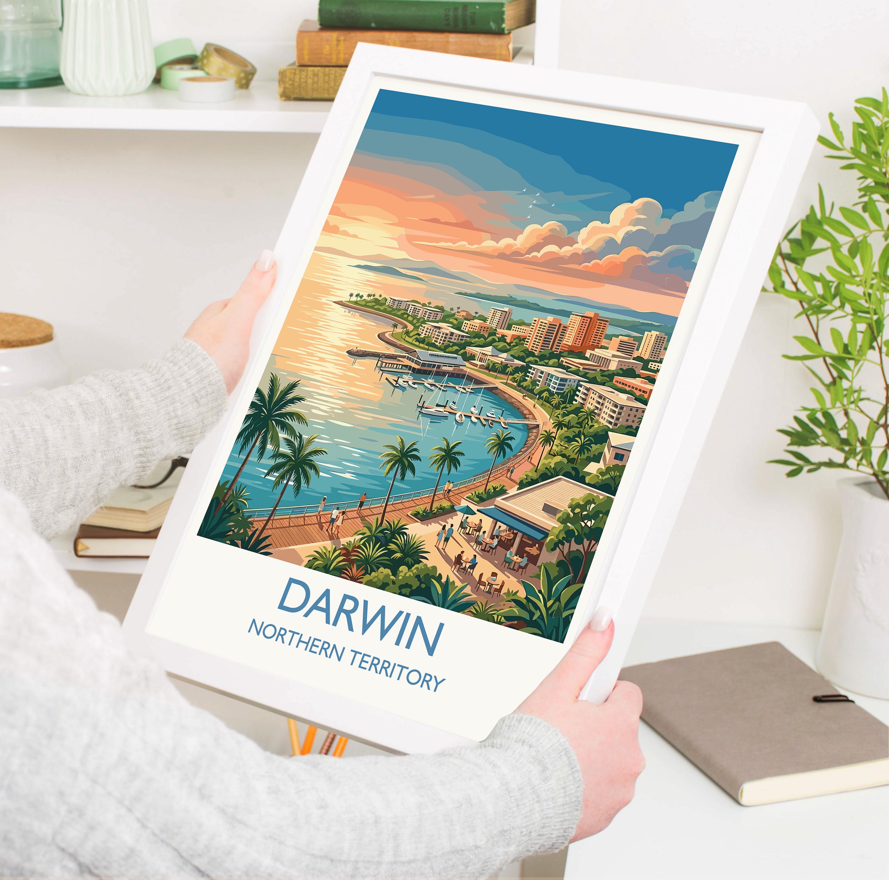 Darwin Australia Travel Poster, Darwin Waterfront Wall Art, Northern Territory Print, Tropical Cityscape Illustration, Australia Art Decor