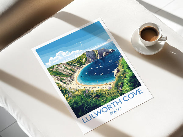 Lulworth Cove Travel Print, Travel Poster of Lulworth Cove, England, Dorset Coast Art, Dorset Gift, Wall Art Print