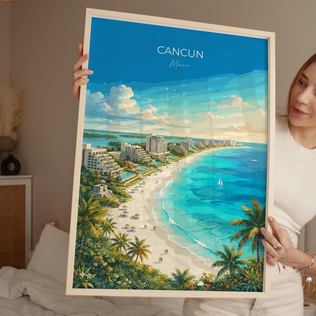 Cancun Mexico Poster, Beach Wall Art, Caribbean Print, Mexico Travel Poster, Cancun Gift