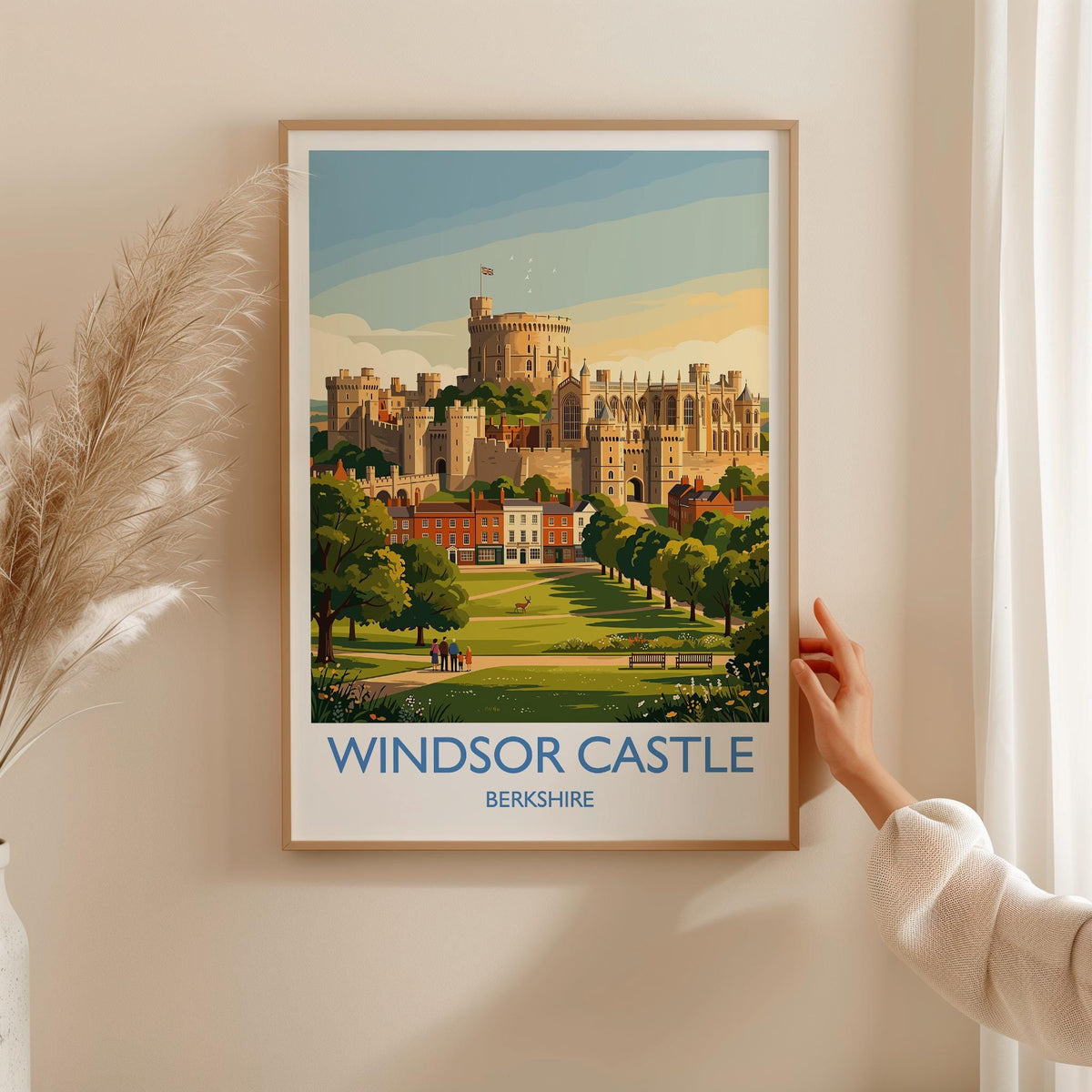 Windsor Castle Print, Berkshire Wall Art with Border, Royal Castle Poster, English Travel Print, Windsor Gift Print