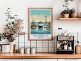 Portsmouth Travel Poster Print, Southsea & Spinnaker Tower Wall Art, Hampshire Coastal City Illustration, UK Travel Decor, Seaside Gift NQ Media Designs