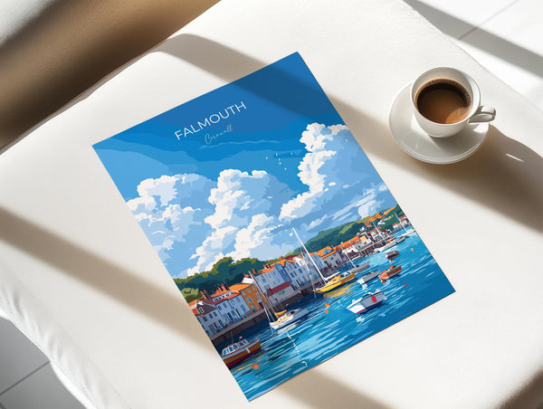 Falmouth Travel Poster, Travel Print of Falmouth, England, Cornwall Art, Falmouth Art Lovers Gift, Wall Art Print