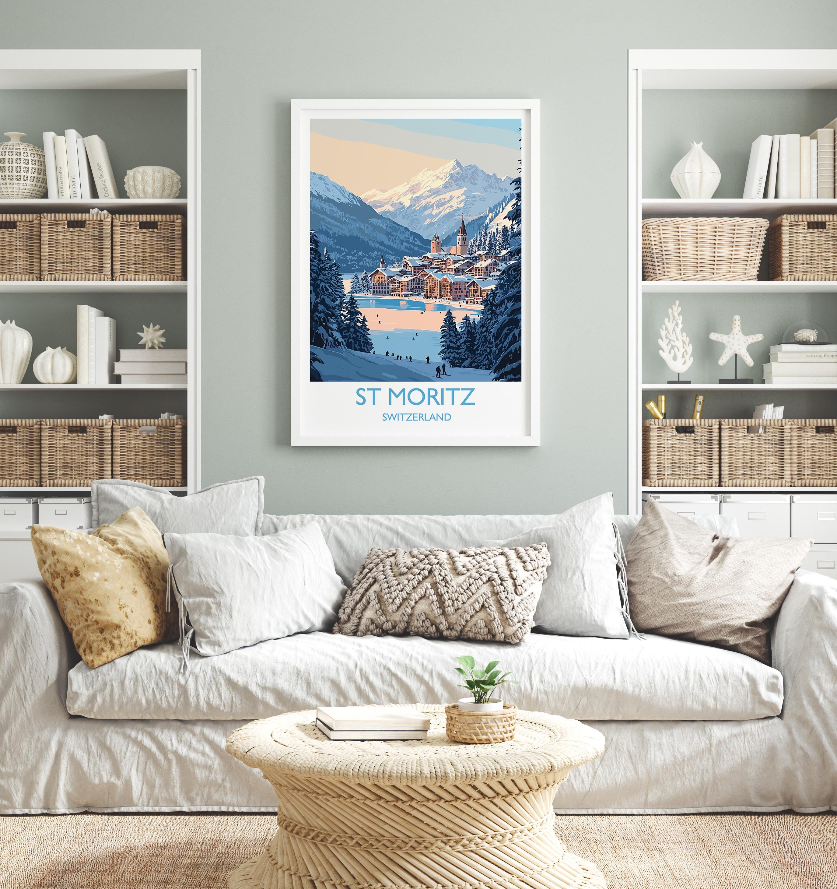 St Moritz Wall Art Travel Poster, Travel Print of St Moritz, Ski Poster, Switzerland Alps Art Travel Lovers Gift NQ Media Designs