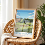 Northumberland Travel Print, Travel Poster of Northumberland Countryside, Hadrians Wall, England, Housesteads Fort Art, Wall Art Print NQ Media Designs