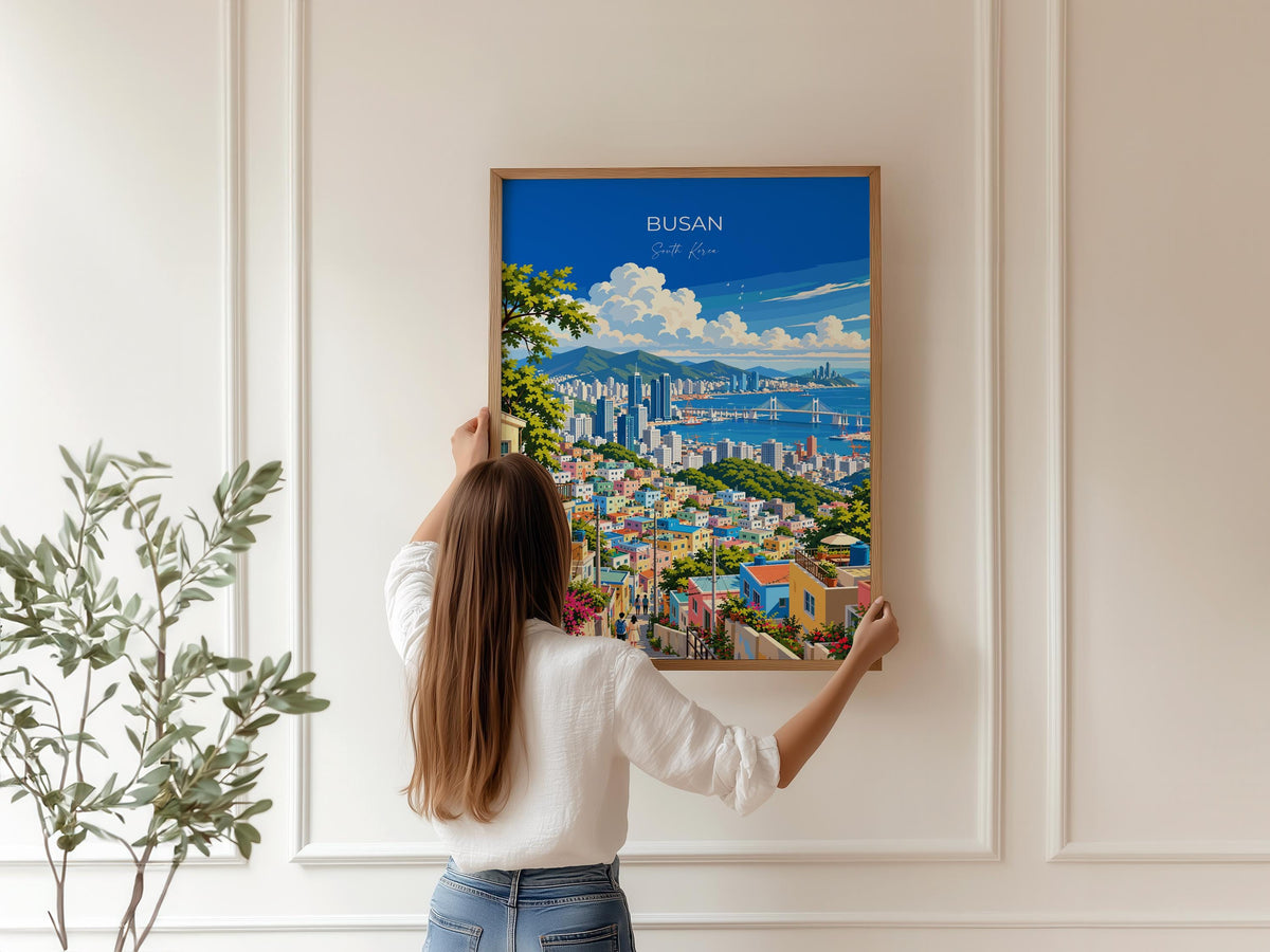 Busan Travel Poster, South Korea Wall Art, Gamcheon Village Print, Gwangan Bridge Poster, Busan Gift