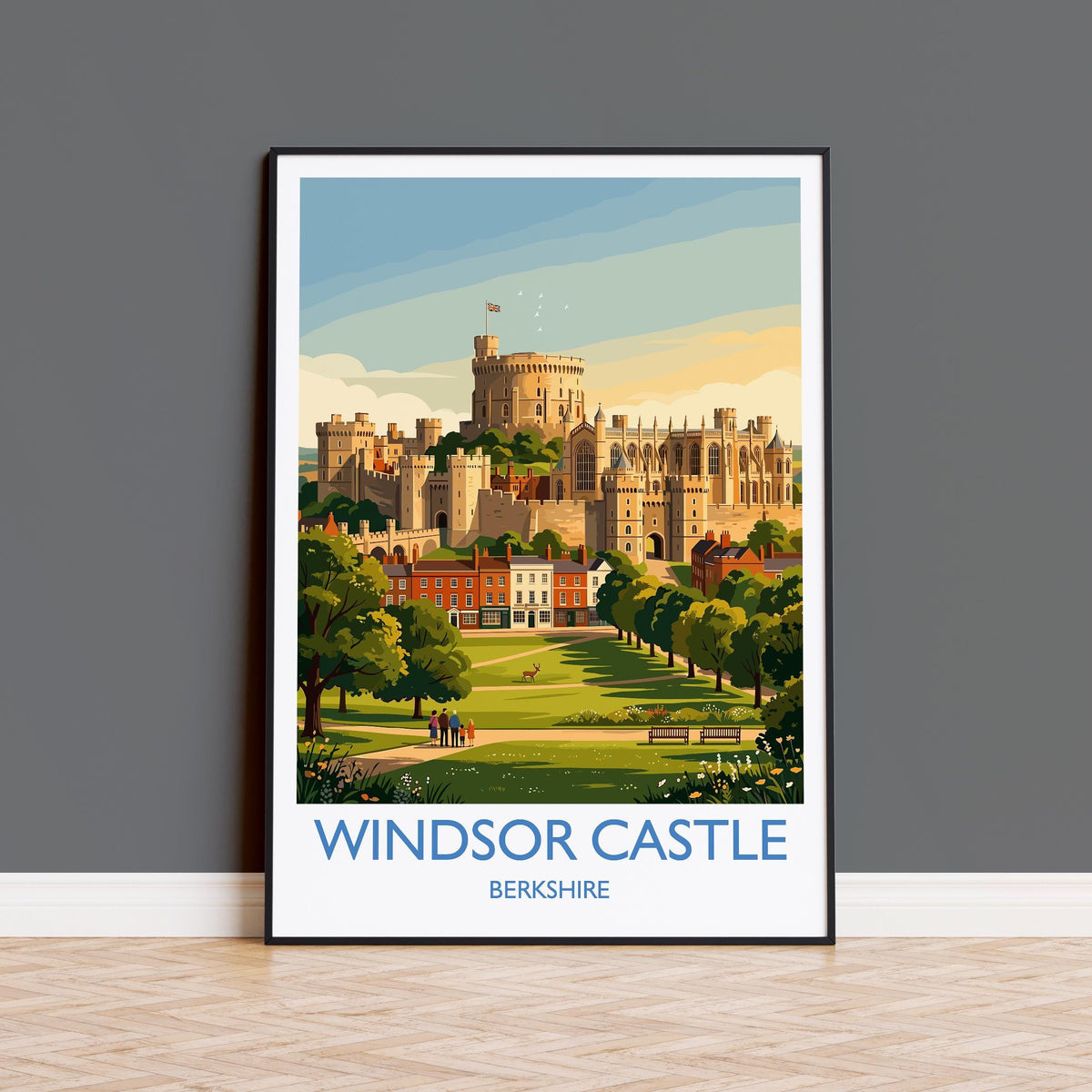Windsor Castle Print, Berkshire Wall Art with Border, Royal Castle Poster, English Travel Print, Windsor Gift Print