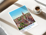 Chesterfield Travel Poster, Crooked Spire Church Wall Art, Derbyshire Town Print, St Marys Church Illustration, Chesterfield Gift NQ Media Designs