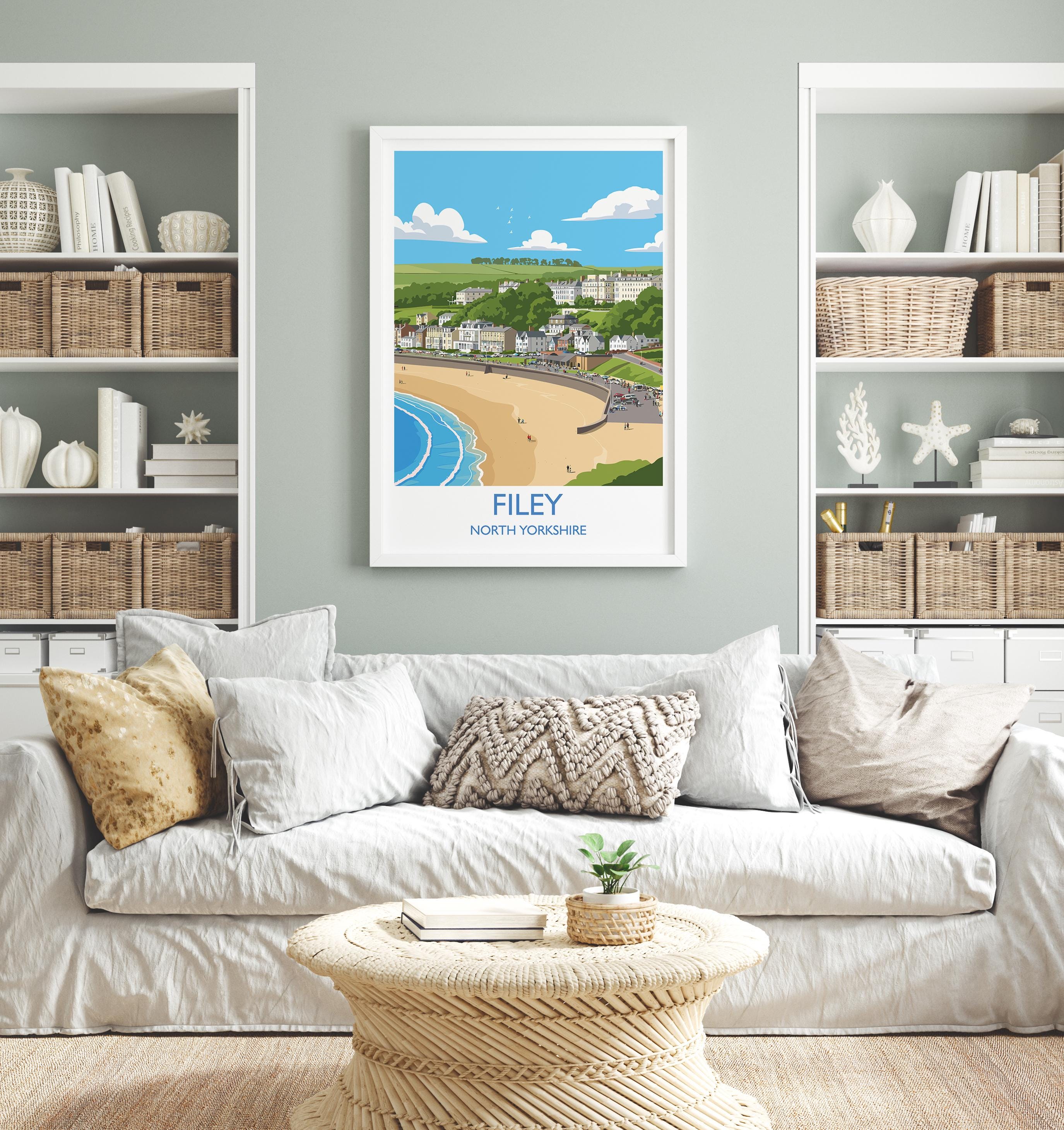 Filey Travel Print, Travel Poster of Filey, Yorkshire Gift, England, North Yorkshire Art, Filey Gift, Wall Art Print NQ Media Designs