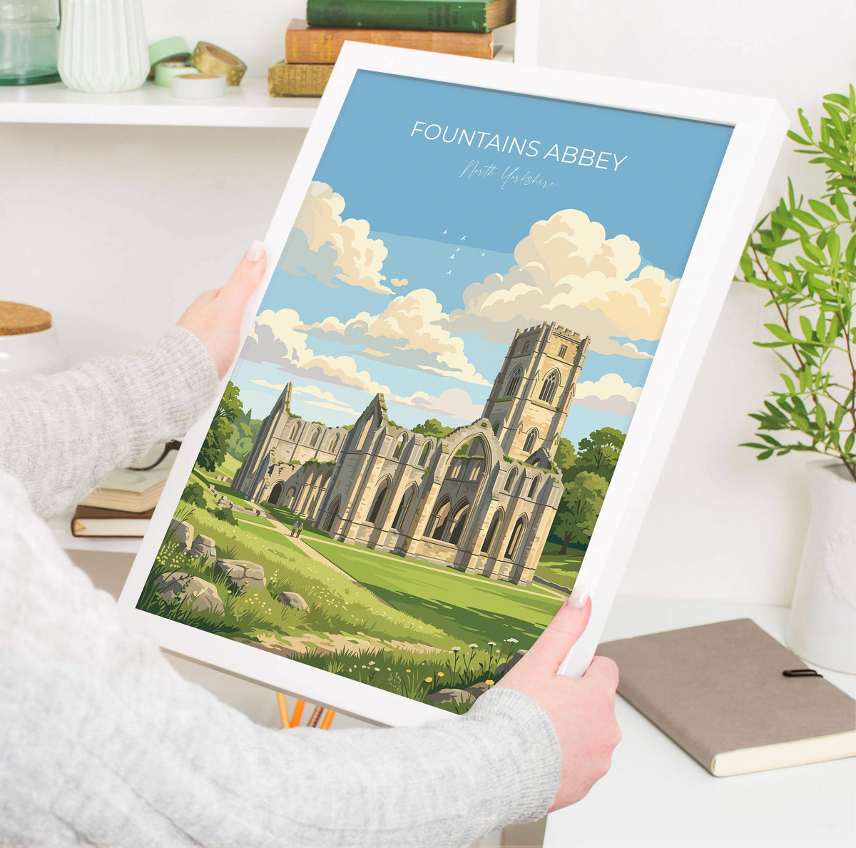 Fountains Abbey Poster, Yorkshire Wall Art, Ripon Abbey Ruins Print, England Travel Poster, Fountains Abbey Gift