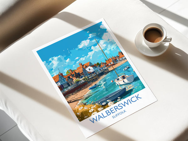 Walberswick Travel Print, Travel Poster of Walberswick, Walberswick Art Lovers Gift, Suffolk Coast Wall Art