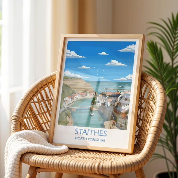 Staithes Travel Print, Travel Poster of Staithes, Yorkshire Gift, England, North Yorkshire Art, Staithes Gift, Wall Art Print