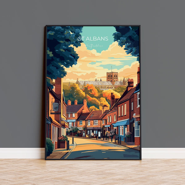 St Albans Travel Print Wall Art, Travel Poster of St Albans, Hertfordshire, England, English Cathedral City Gift