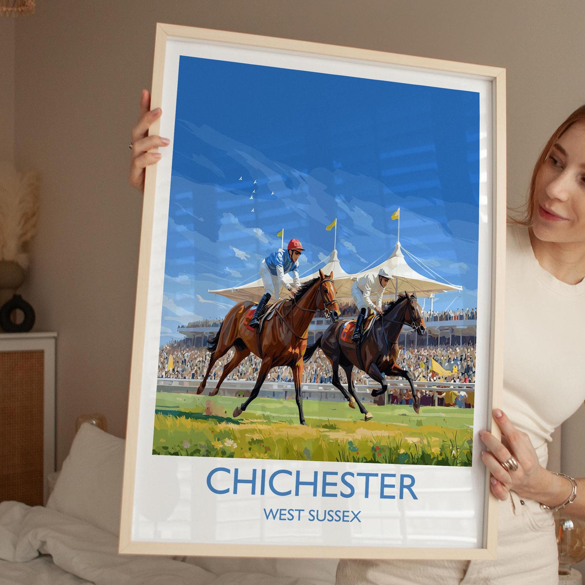 Chichester Horse Racing Poster – Elegant Goodwood Race Day Print, West Sussex Countryside, Vintage British Sporting Art NQ Media Designs