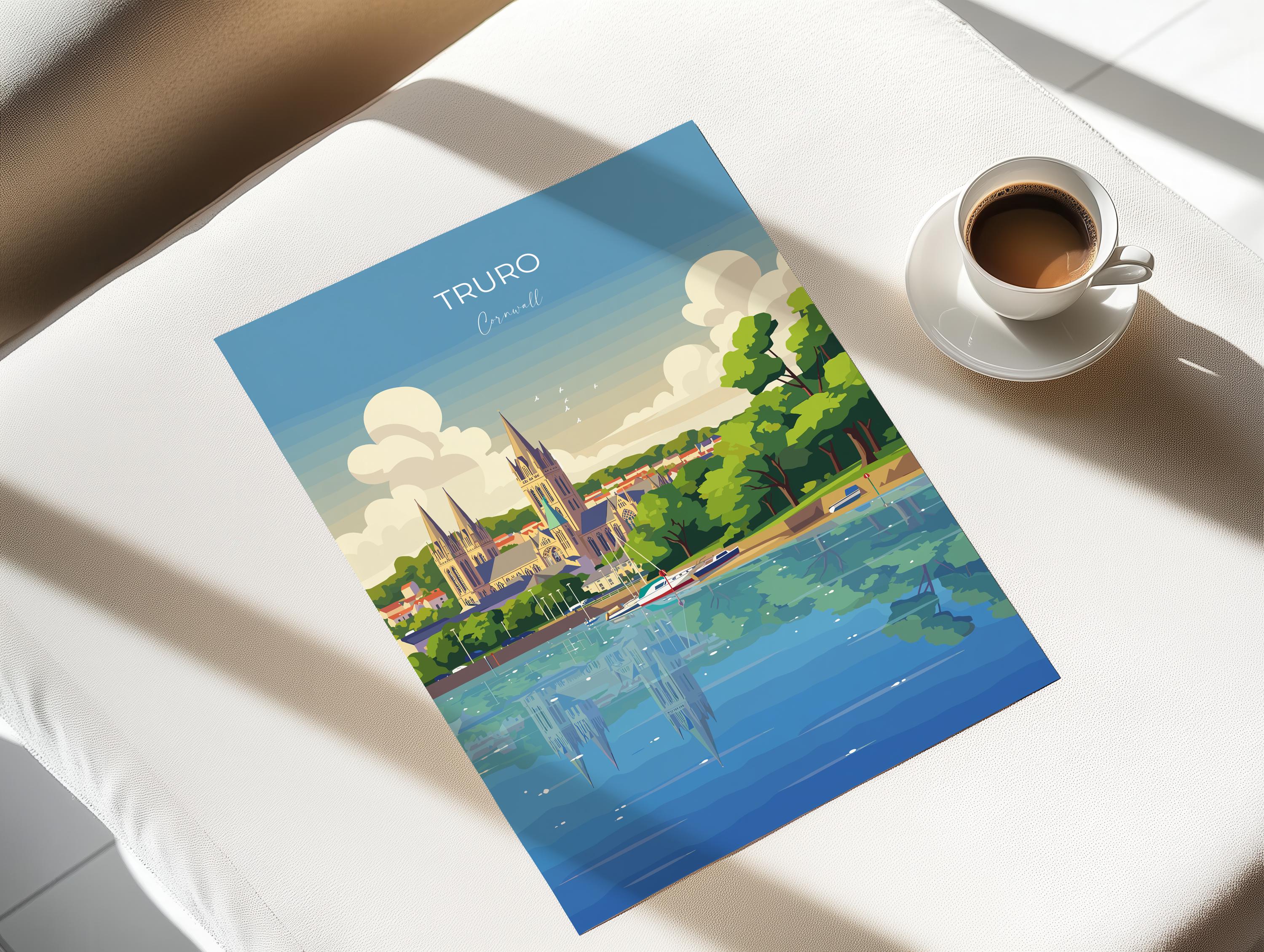 Truro Travel Poster, Travel Print of Truro, England, Cornwall Art, Truro Cathedral Art Lovers Gift, Wall Art Print NQ Media Designs
