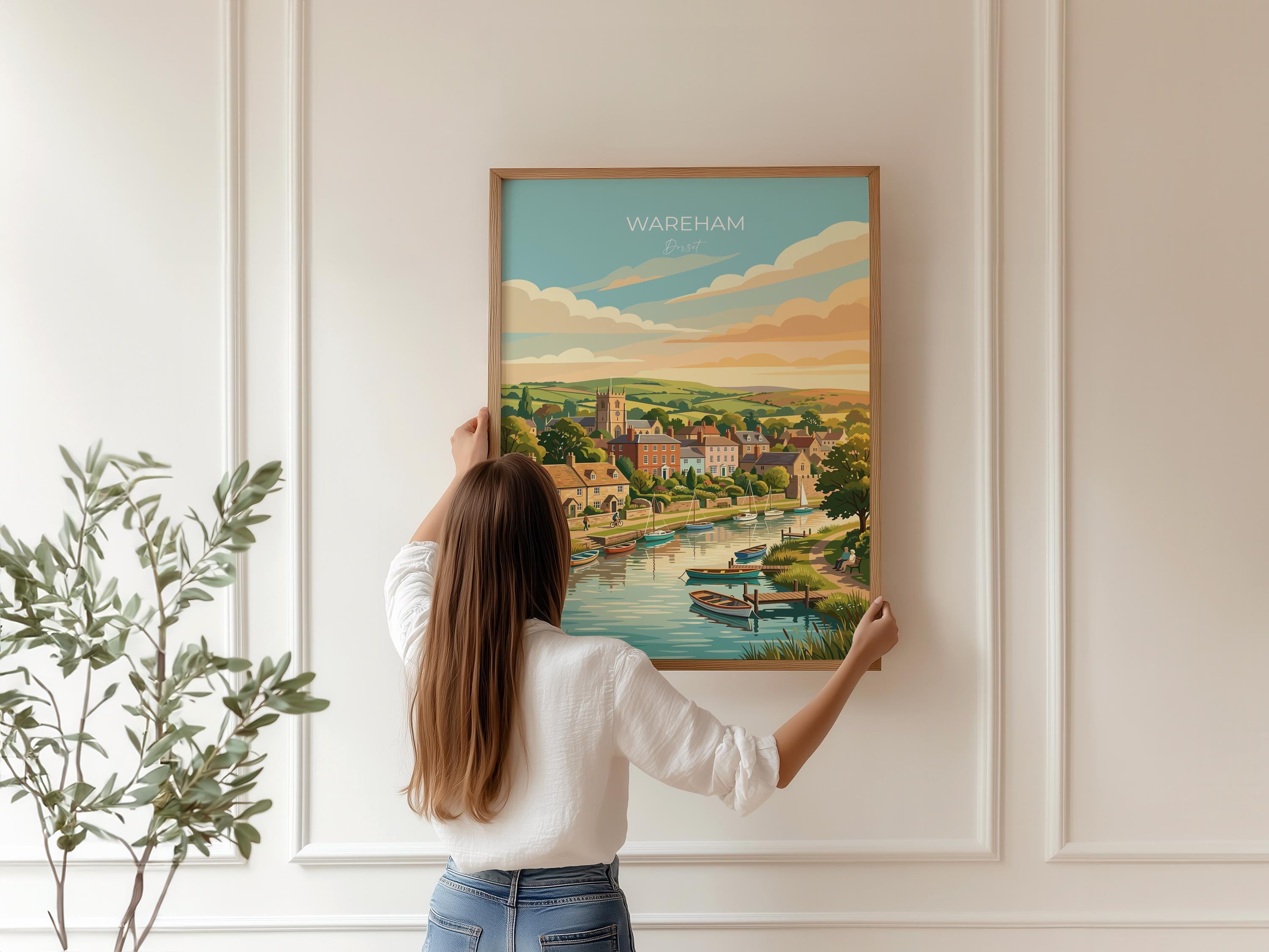 Wareham Dorset Poster, Historic Saxon Walled Town Wall Art, River Frome Travel Print, Dorset Countryside Decor, UK Gift