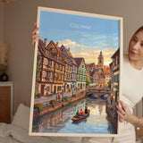 Colmar France Travel Print, Alsace Village Wall Art, Little Venice Canal Poster, Colourful Houses Illustration, Europe Decor