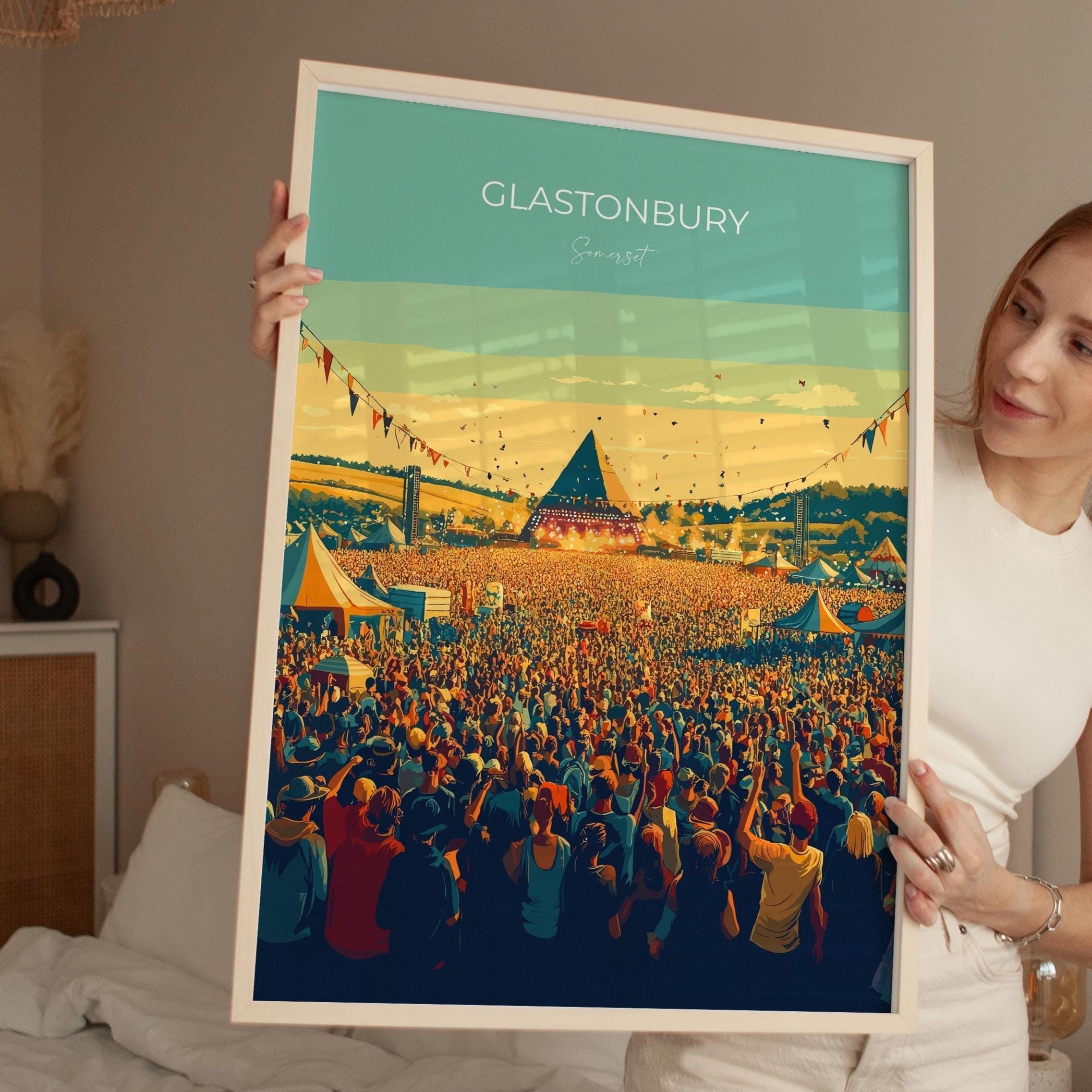 Glastonbury Travel Poster, Travel Print of Glastonbury, Somerset, England, Glastonbury Art, Festival Art Gift, Somerset Wall Art Print NQ Media Designs