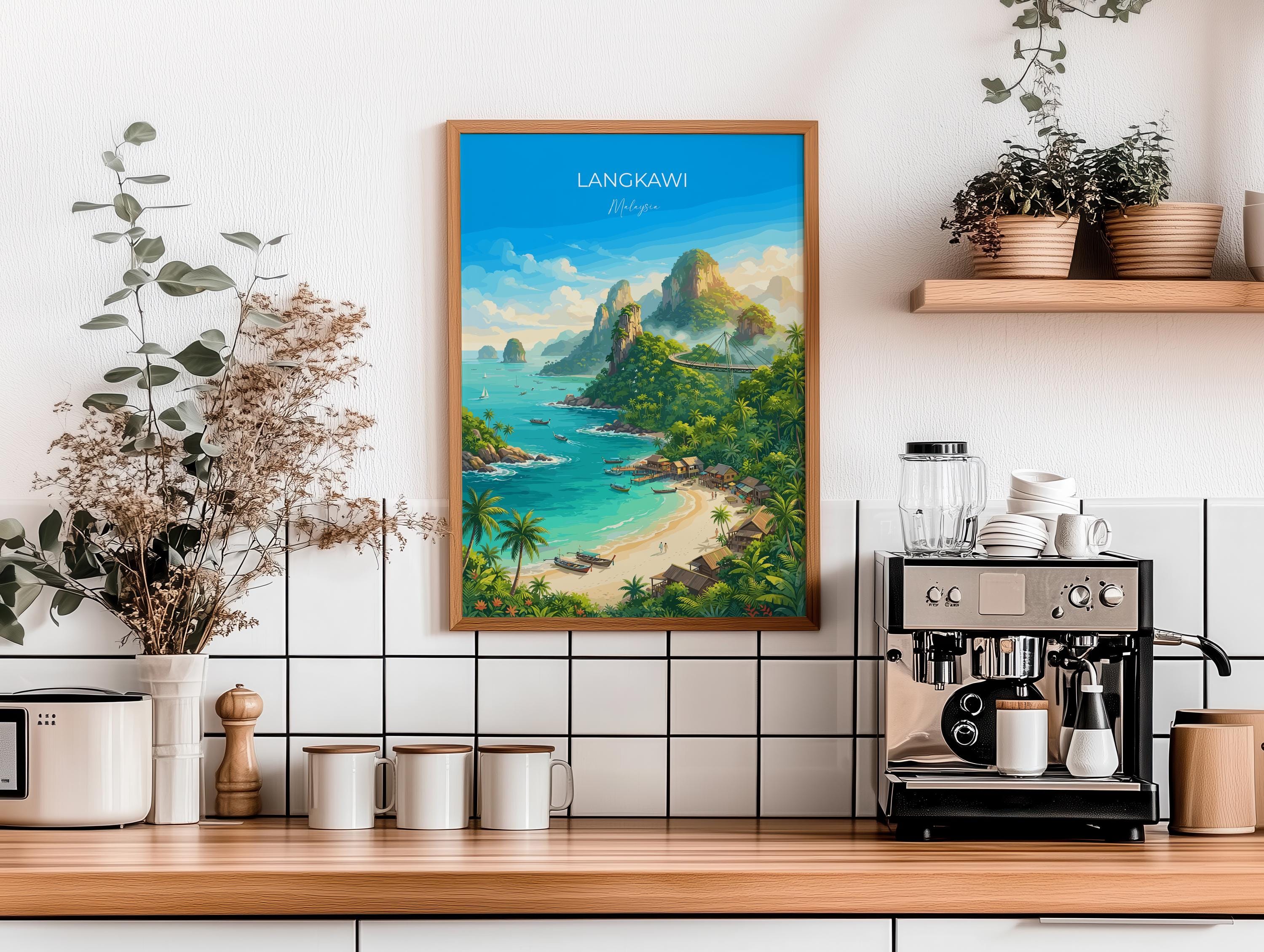 Langkawi Malaysia Travel Print, Tropical Island Wall Art, Langkawi Beach Poster, Malaysia Travel Poster, Asian Paradise Illustration