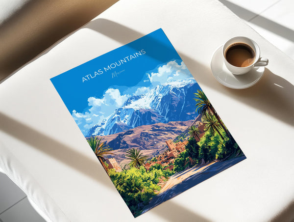Atlas Mountains Travel Poster Wall Art, Travel Print of Atlas Mountains Art Lovers Gift, Morocco Wall Art