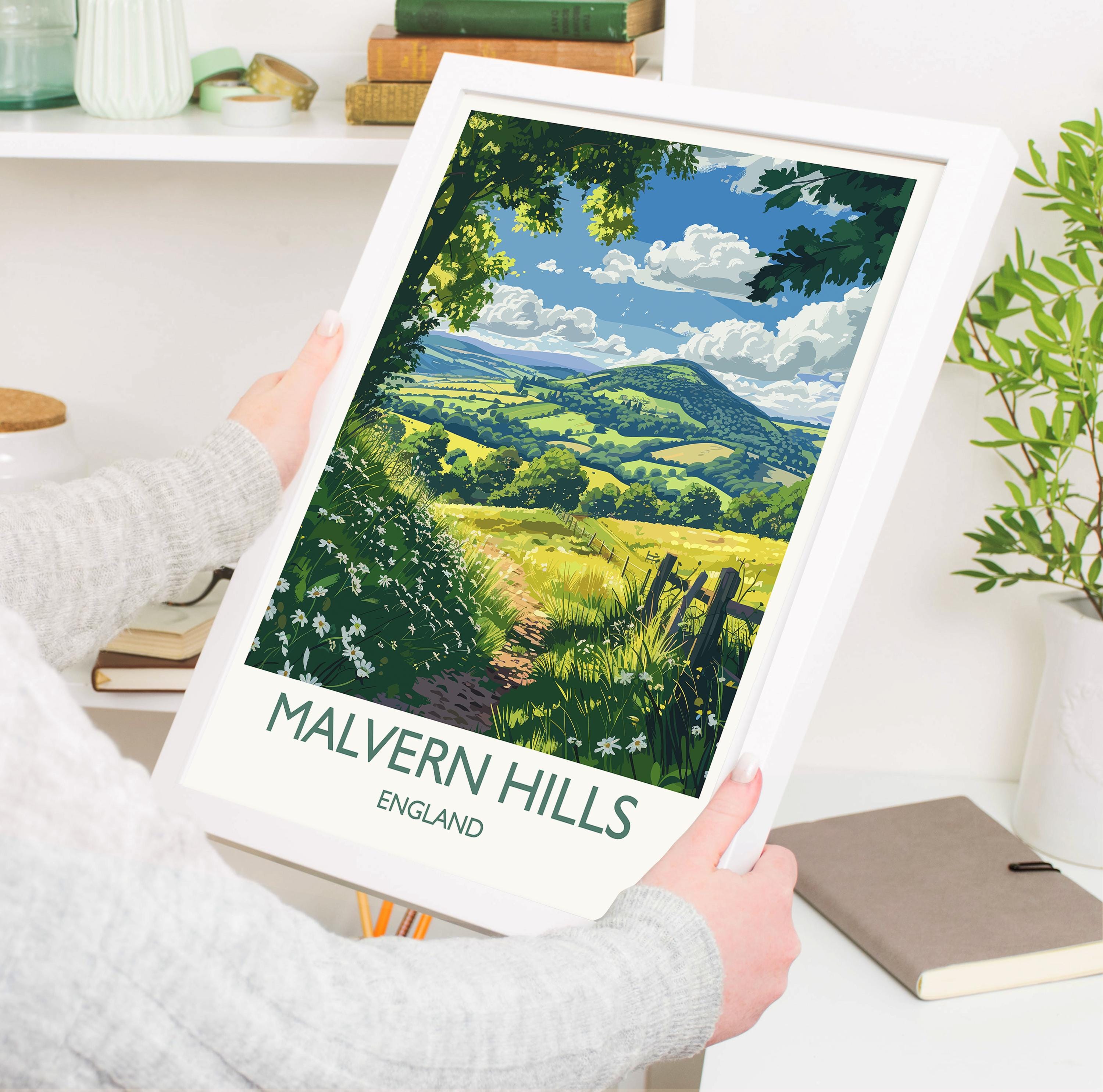 Malvern Hills Travel Poster Wall Art, Malvern Hills Travel Print, English Countryside Art Gift, Wall Art Print NQ Media Designs
