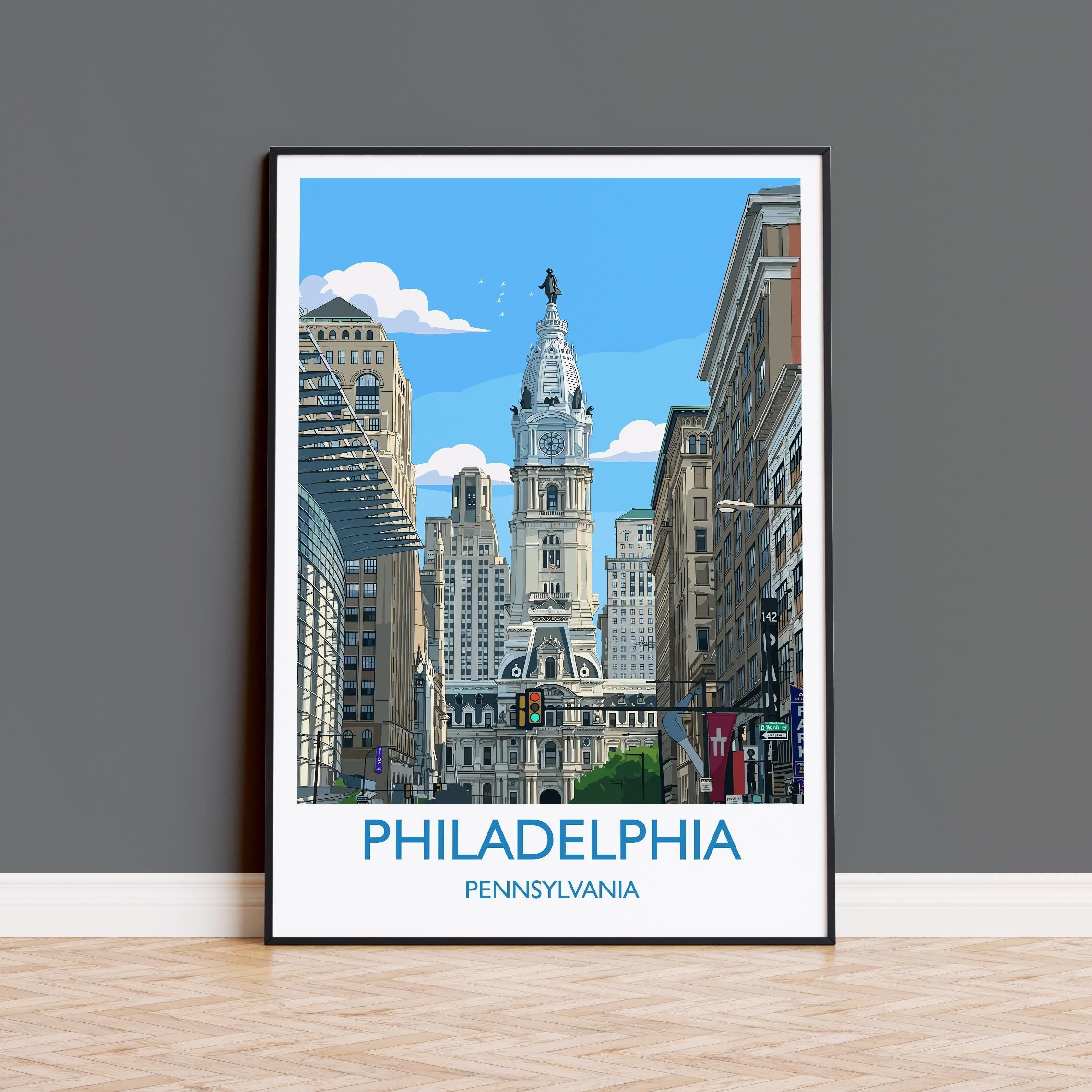 Philadelphia City Art Print, Philadelphia Skyline View, Pennsylvania Travel Poster, US City Gift NQ Media Designs