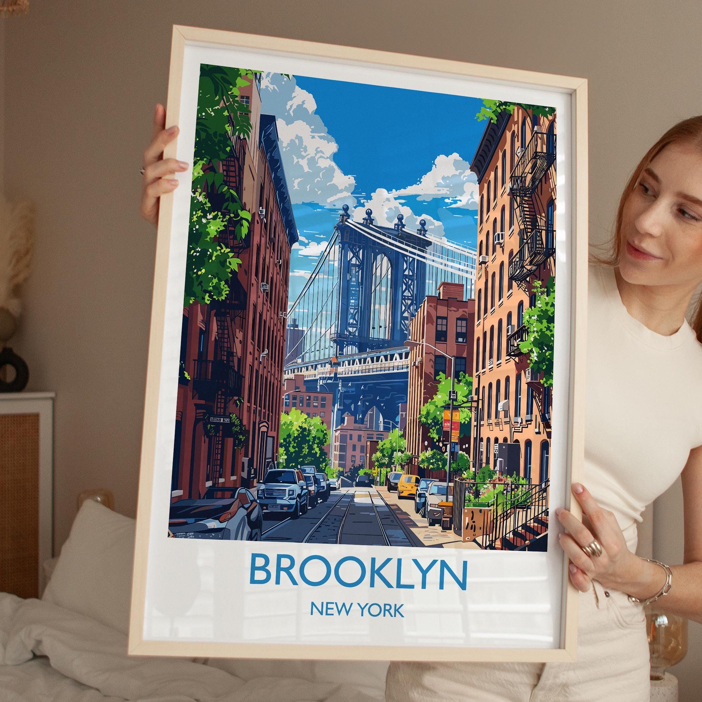 Brooklyn New York Travel Print Wall Art, Travel Poster of Brooklyn Bridge, New York , New York Art Lovers Gift, USA Art Gift NQ Media Designs