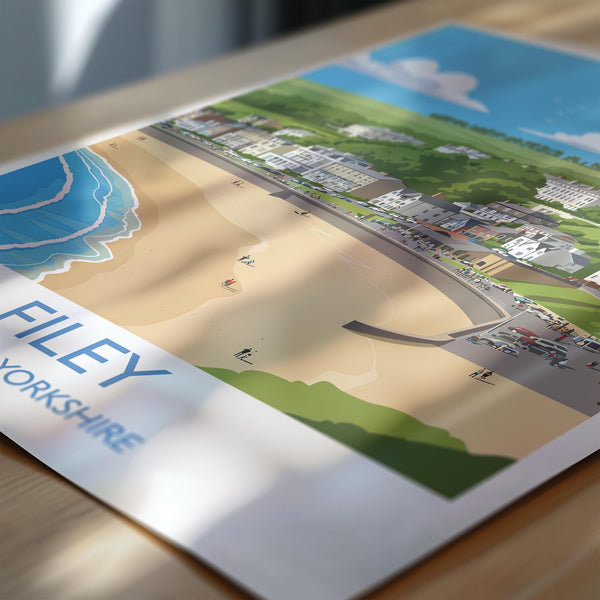Filey Travel Print, Travel Poster of Filey, Yorkshire Gift, England, North Yorkshire Art, Filey Gift, Wall Art Print