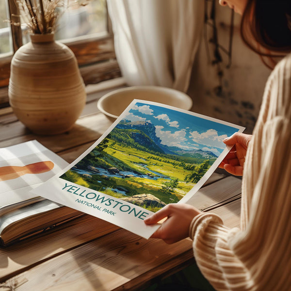 Yellowstone National Park Travel Poster Wall Art, Travel Print of Yellowstone, National Park Art Lovers Gift, Wyoming, USA, Wall Art Gift