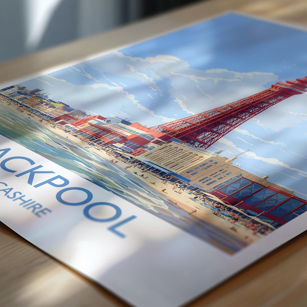 Blackpool Travel Poster Wall Art, Travel Print of Blackpool, England, Lancashire Seaside Art Lovers Gift, Travel Art Gift