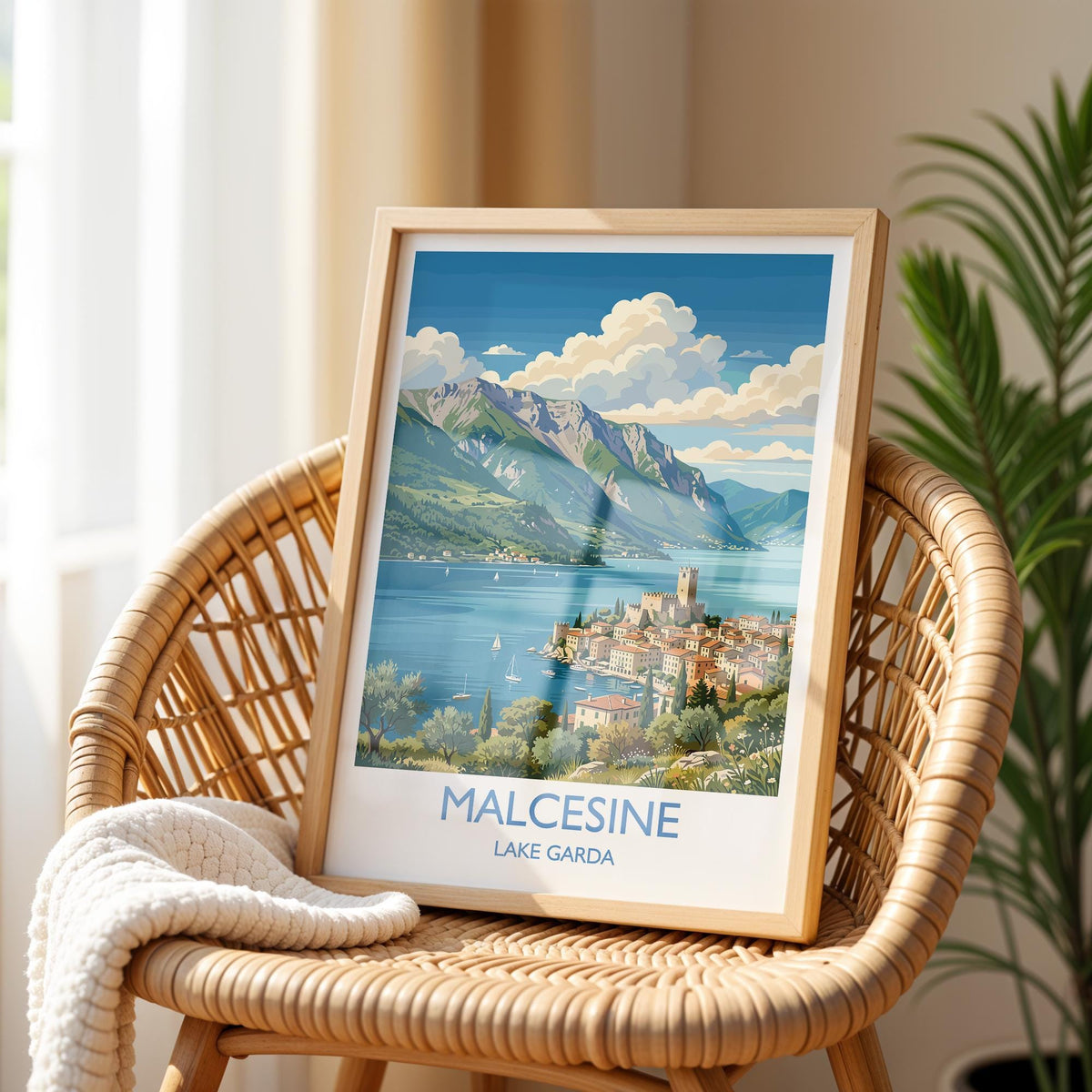 Malcesine Print, Lake Garda Wall Art with Border, Scaliger Castle Poster, Italy Travel Print, Malcesine Gift Print