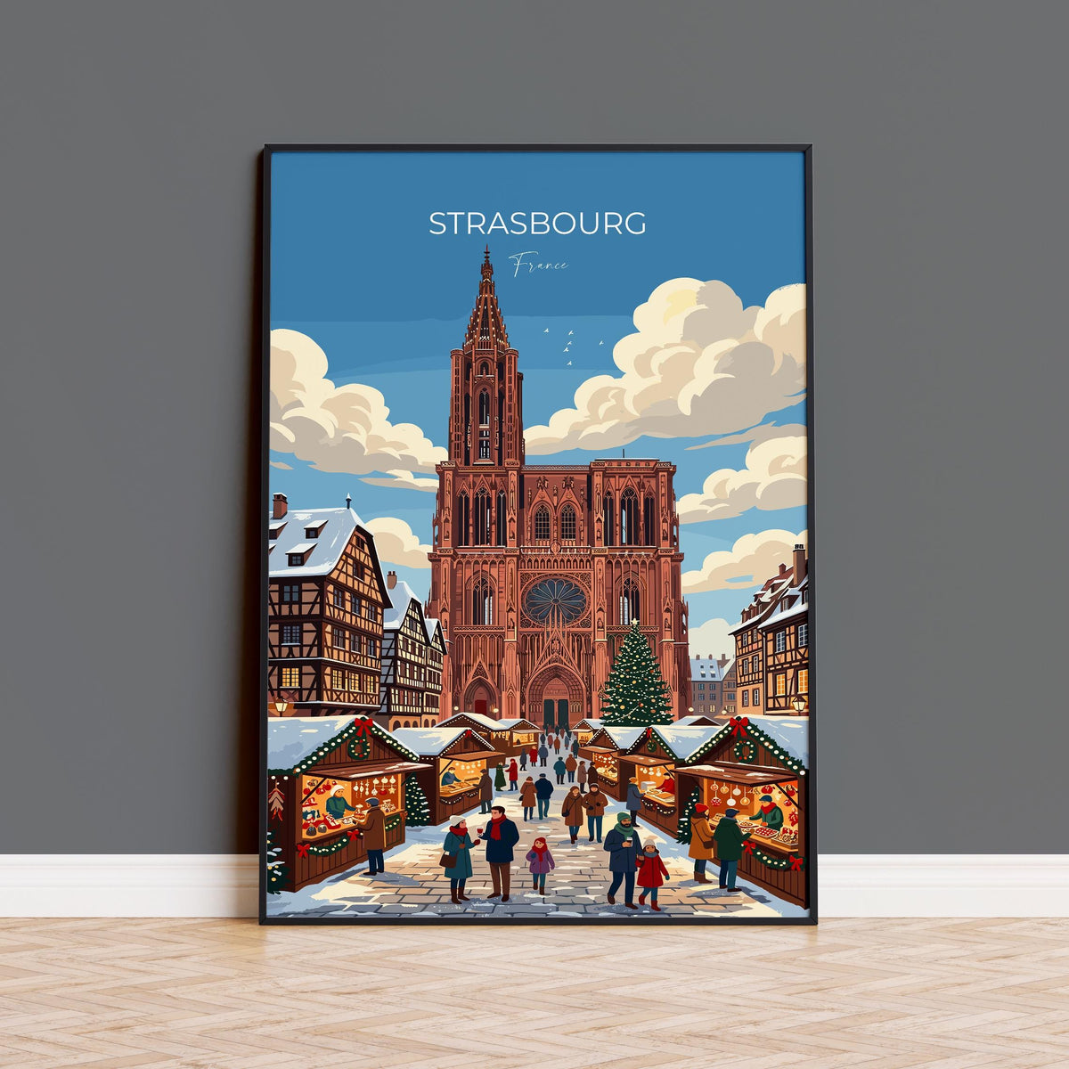 Strasbourg Christmas Market Poster, Alsace Winter Wall Art, Petite France Print, France Festive Travel Poster, Strasbourg Gift