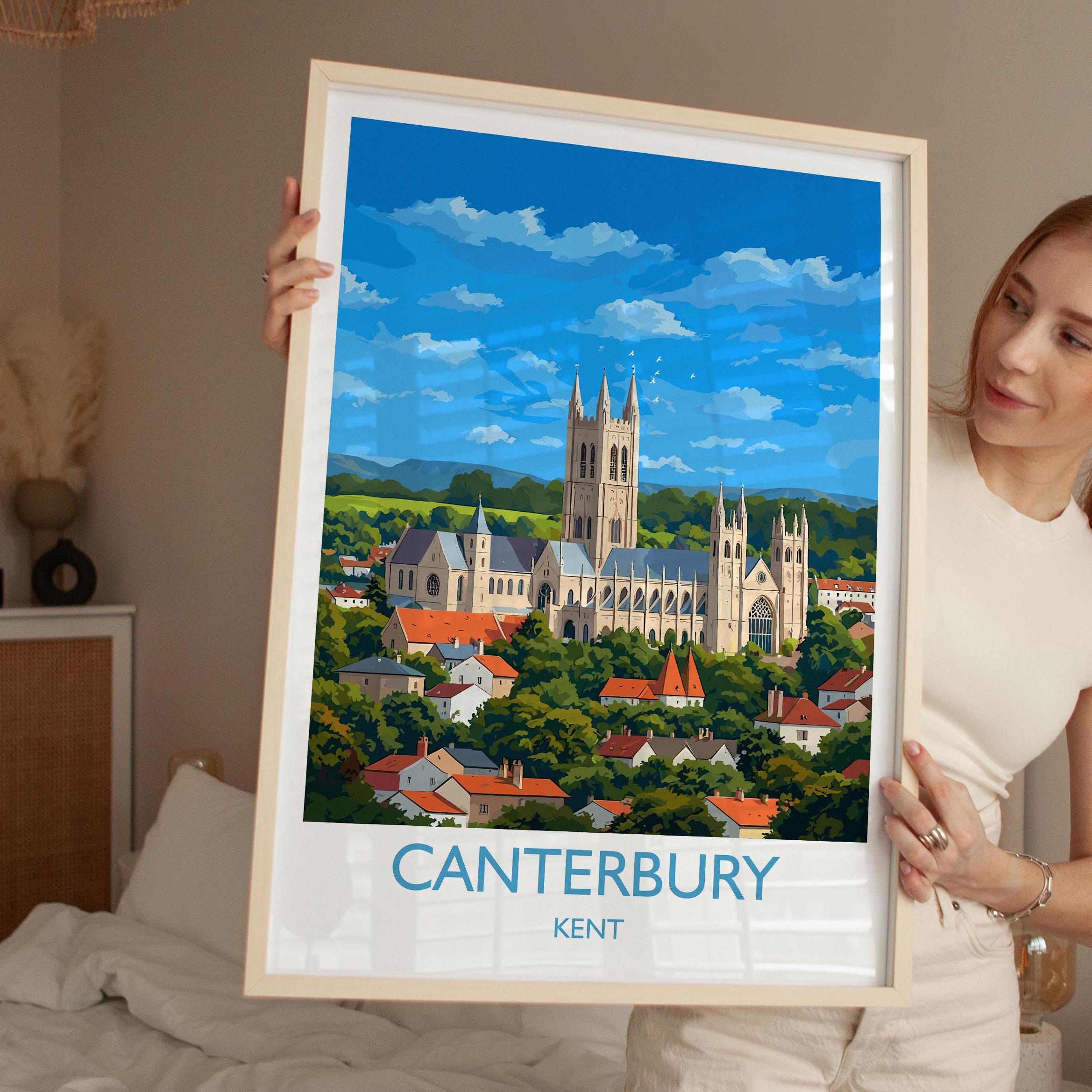 Canterbury Travel Print, Travel Poster of Canterbury, England, Canterbury Cathedral, Kent Art Lovers Gift, Wall Art Print NQ Media Designs