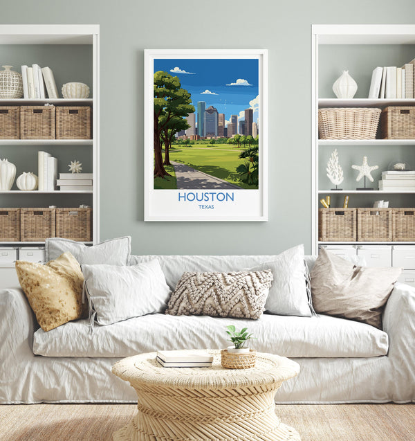 Houston Travel Wall Art Print, Travel Poster of Houston, Texas, US City Art Lovers Gift, USA Gift,