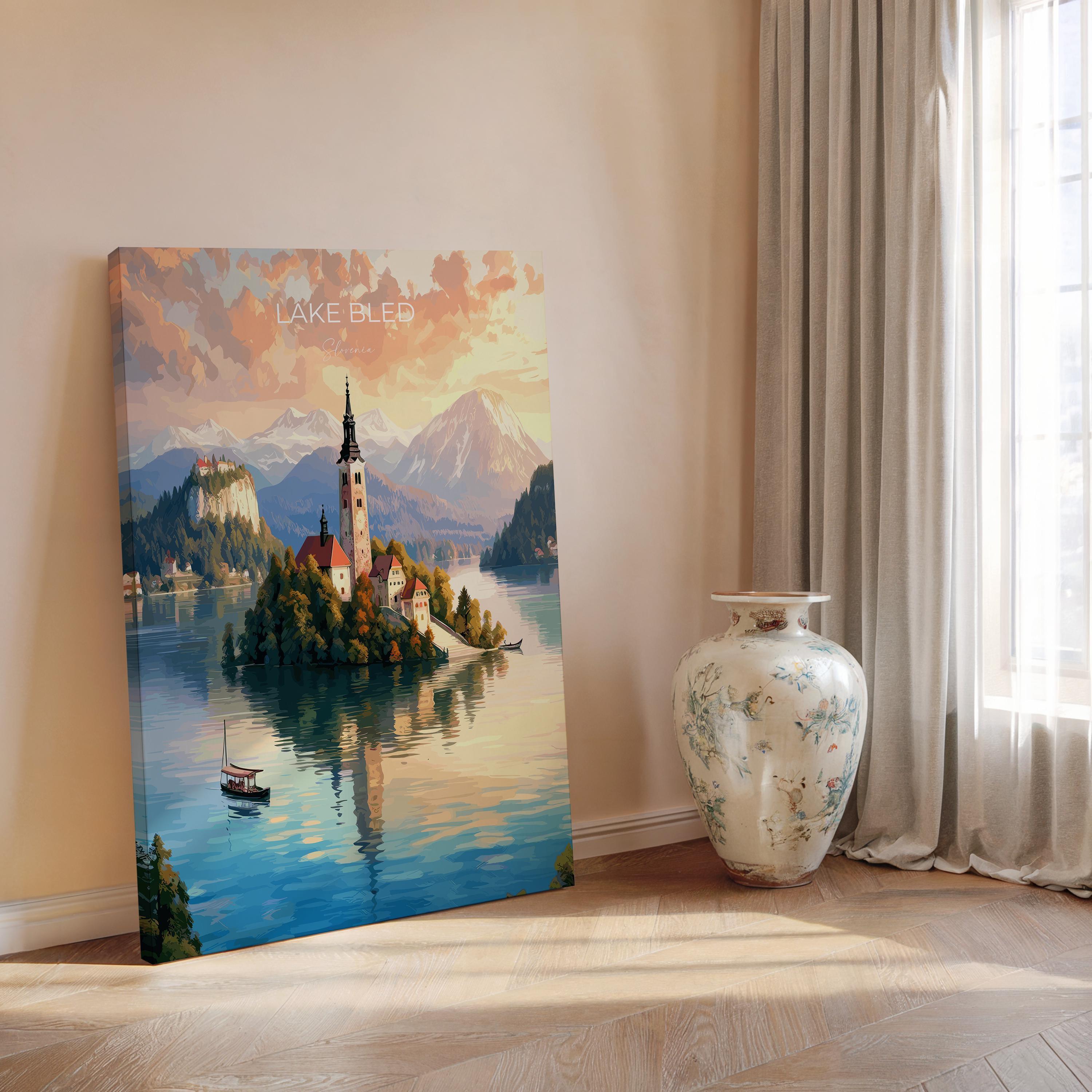 Lake Bled Travel Poster, Travel Print of Lake Bled, Slovenia, Slovenia Art, Lake Bled Gift, Wall Art Print NQ Media Designs