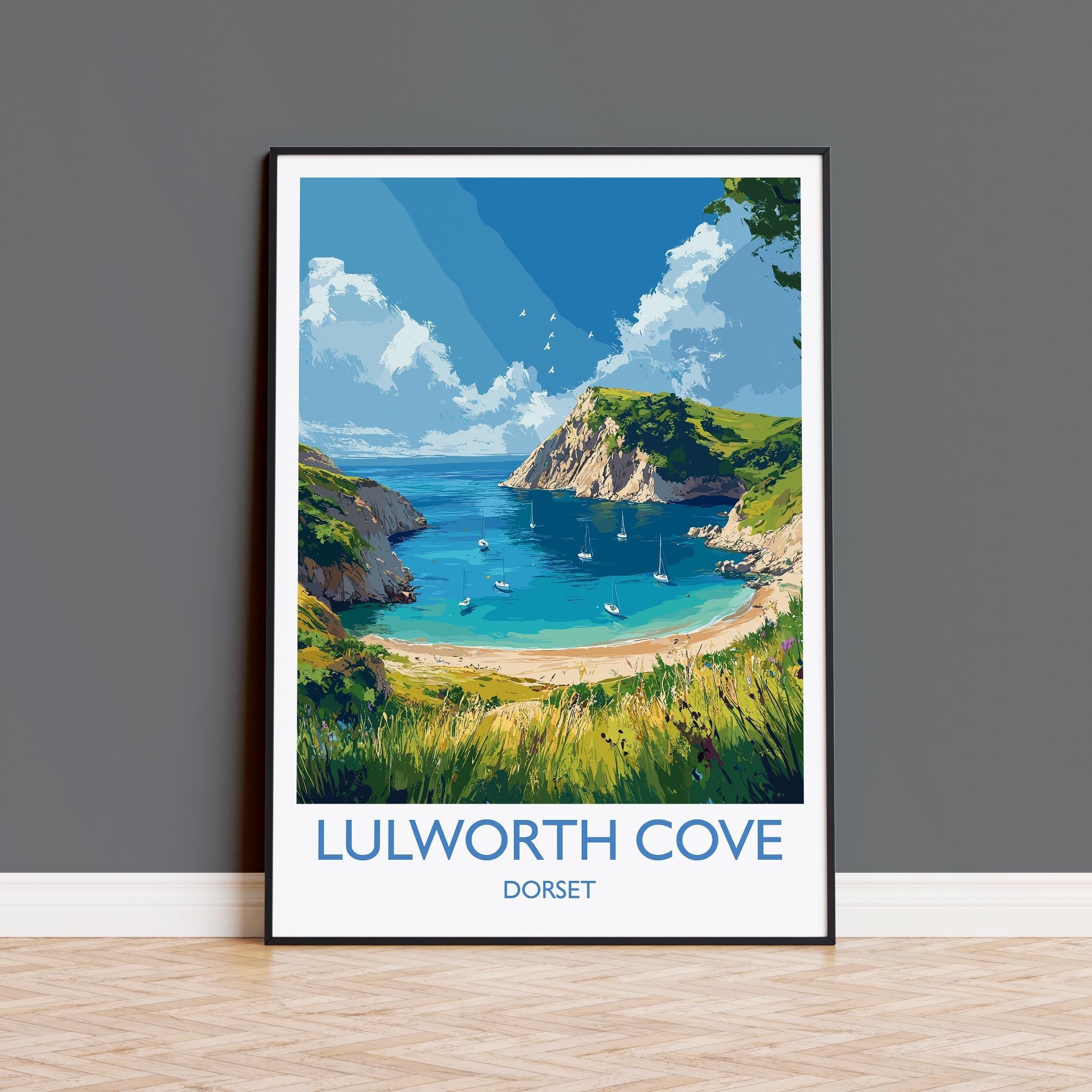 Lulworth Cove Travel Print, Travel Poster of Lulworth Cove, England, Dorset Coast Art, Dorset Gift, Wall Art Print NQ Media Designs