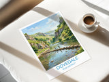 Dovedale Stepping Stones Travel Poster, Peak District Wall Art, Derbyshire Landscape Print, River Dove Illustration, UK Nature Decor