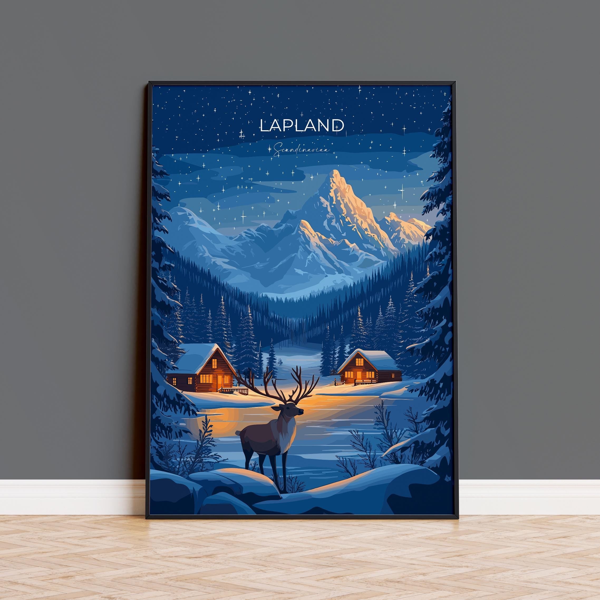 Lapland Travel Poster, Travel Print of Lapland, Scandinavia Poster, Lapland Art Gift, Finland Art Lovers Travel Gift NQ Media Designs