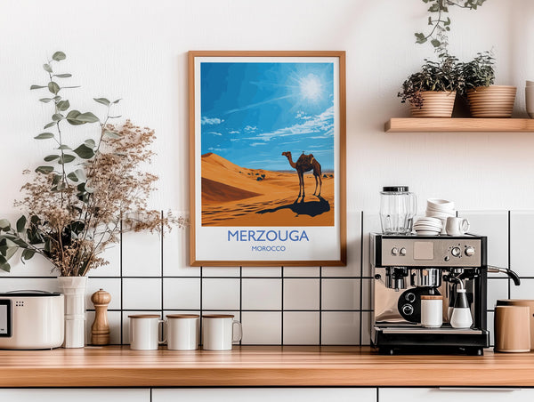 Merzouga Travel Print Wall Art, Travel Poster of Merzouga, Merzouga Art Lovers Gift, Morocco Desert Wall Art