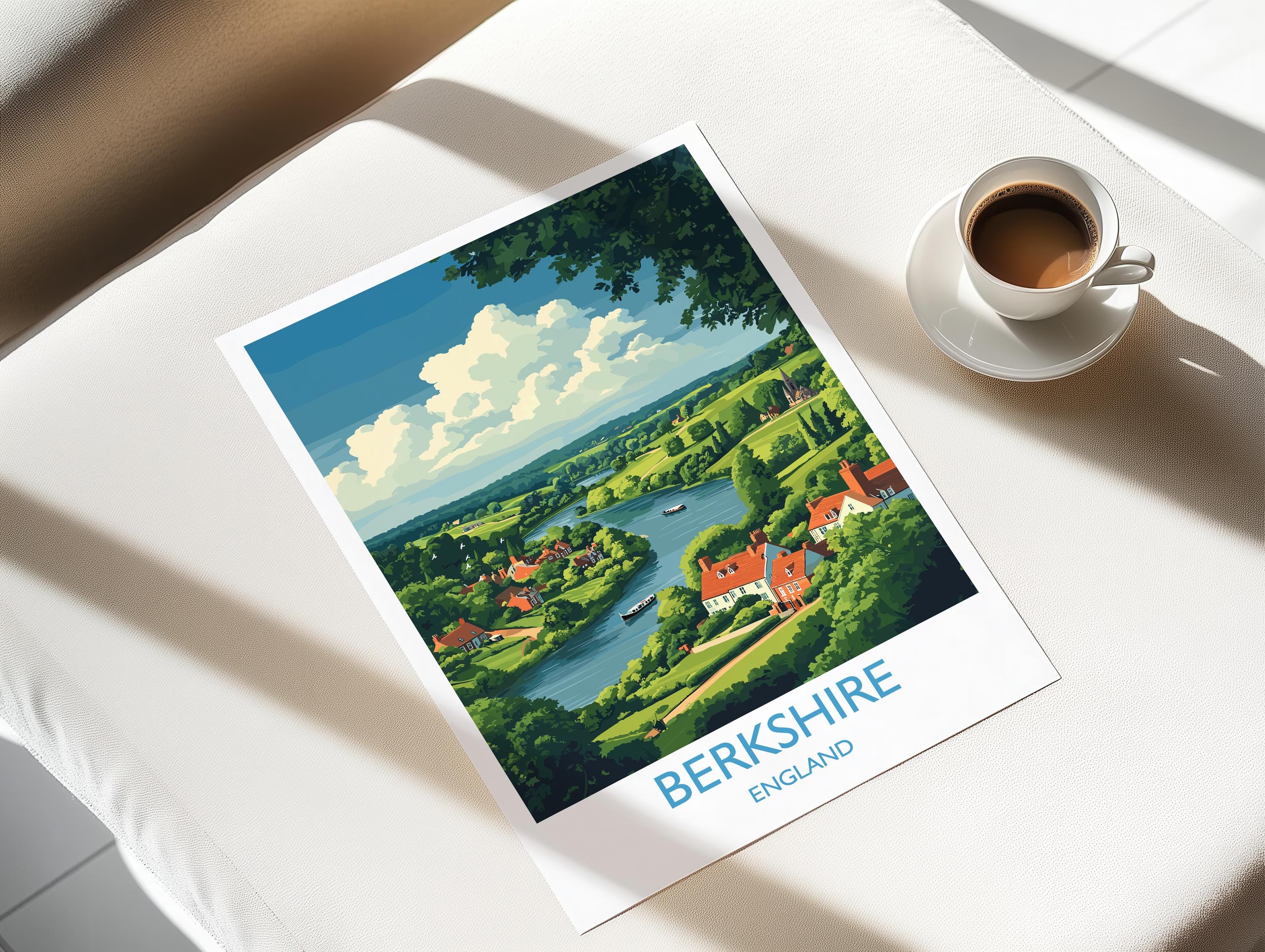 Berkshire Travel Poster Wall Art, Berkshire Travel Print, English Countryside Art Gift, Wall Art Print NQ Media Designs