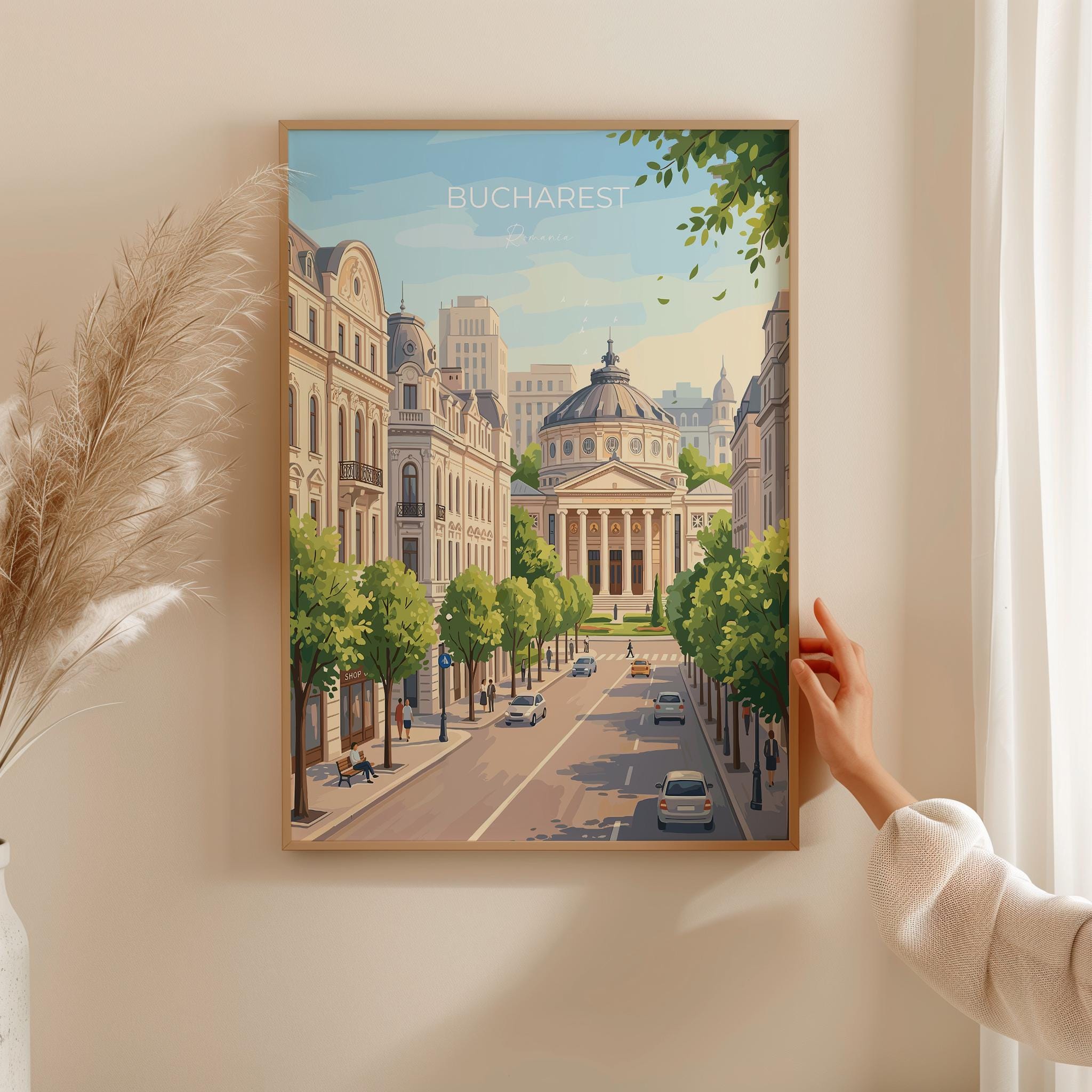 Bucharest Travel Print, Romanian Athenaeum Wall Art, Bucharest City Poster, Historic Architecture Illustration, Europe Decor, Romania Gift
