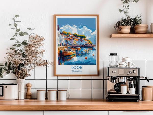 Looe Travel Print, Travel Poster of Looe, England, Cornwall Art, Looe Art Lovers Gift, Wall Art Print