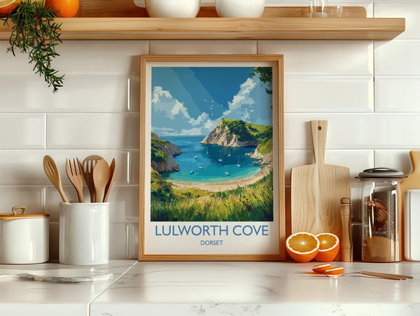 Lulworth Cove Travel Print, Travel Poster of Lulworth Cove, England, Dorset Coast Art, Dorset Gift, Wall Art Print