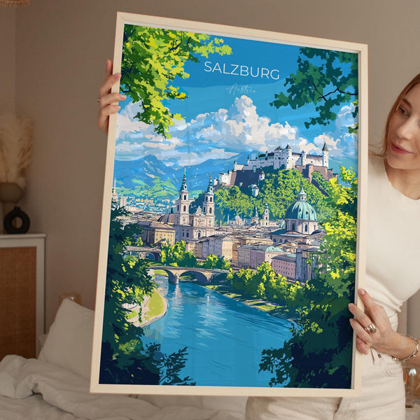 Salzburg Wall Art Travel Print, Travel Poster of Salzburg, City Poster, Salzburg Art Gift, Austria Art Travel Lovers Gift