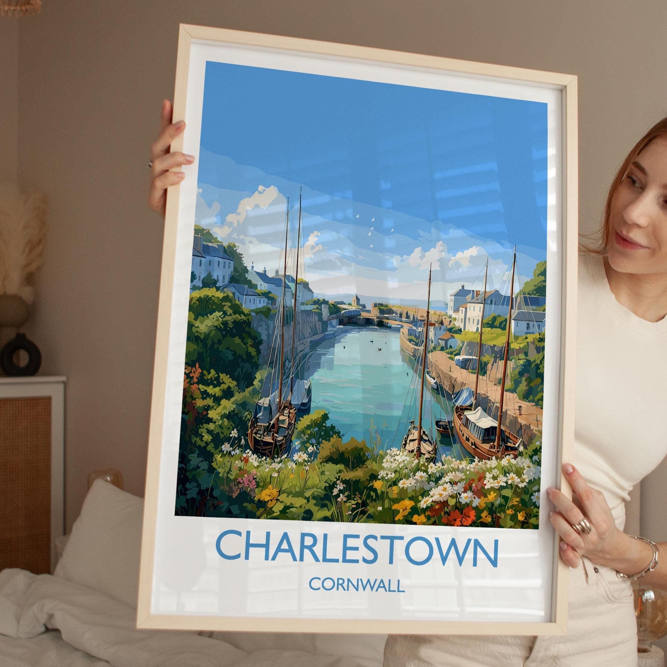 Charlestown Travel Print, Travel Poster of Charlestown, England, Cornwall Art, Charlestown Art Lovers Gift, Wall Art Print NQ Media Designs