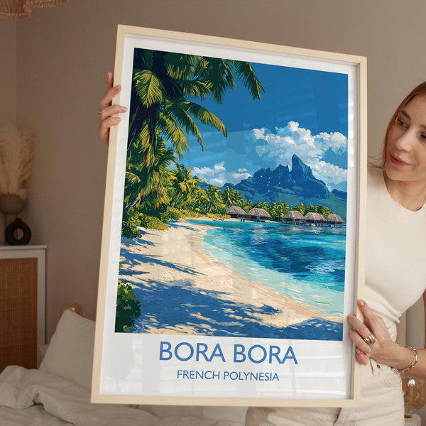 Bora Bora Travel Poster Wall Art, Travel Print of Bora Bora, French Polynesia, South Pacific Islands Art Lovers Gift