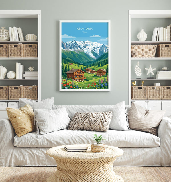 Chamonix Travel Poster Wall Art, Travel Print of Chamonix, French Alps Summer Art Lovers Gift, Wall Art Print