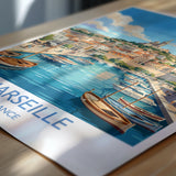 Marseille Print, Vieux Port Wall Art with Border, Provence Poster, France Travel Print, Marseille Gift Print